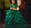 2017 Изумрудно-зеленый наряд для девочек-подростков, платья принцессы для девочек-цветочниц, платье для дня рождения, бальное платье из органзы Lon1728679