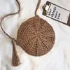 Sacos de ombro Mulheres Cross Body Bag Rodada Circular Rattan Vime Palha Tecido Praia Cesta Bolsa