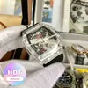 watch Date Luxe Hommes Mécanique Montre Automatique Mécanique Personnalité Mode Transparent Cristal Creux Bande Marée Vin Baril s