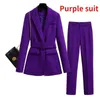 Autumn Womens Purple Simple Blazer Work Office Ladies Suit Fashionable Professional och singel 240327