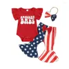 Kläder sätter 4 juli Born Girl Outfits American Babe Short Sleeve Bell Bottoms Set Memorial Day Outfit Baby