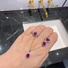 Conjunto de collar y pendientes de plata de ley 925, anillo de moissanita rojo, pendiente Retro, moda de lujo, ovalado, regalo de cumpleaños y boda, joyería para mujer