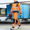 high Visibility Work Wear Set Men Reflective Safety Jacket+cargo Pant Clothing Workwear Orange Multi Pockets Resistant Suit New 64hn#