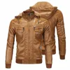 winter Men's Leather Jackets Male Hooded Fleece Coat EUR Size Streetwear PU Casual Biker Jackets Men Motorcycle Jacket AS1603 L2JP#