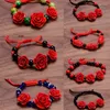 Charme pulseiras coreano artesanal tecido rosa flor pulseira para mulheres menina moda corda vermelha frisada acessórios festa jóias presentes