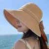 Chapeaux à large bord Chapeau de pêcheur Bowknot Arrivée Printemps / Été Grand écran solaire anti-UV ombrage du visage avec petit effet