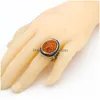 Bandringar 20 datorer/Lot Natural Stone Amber Gemstone Ring Hybrid Models Mixed Size Lady/Girl Fashion Jewelry Mix Styles Drop Delivery Otxcp