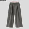 Incerun Hommes Pantalons à jambes larges Couleur unie Joggeurs en vrac Pantalons à taille élastique Hommes Streetwear Vintage 2024 Pantalon Lg décontracté S-5XL q0Ia #