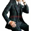 england Busin Suits For Men Slim Fit Green Plaid Check 3 Pieces Set Jacket Vest Pants Groom Wear Banquet Party Tuxedo Tailore u4tx#