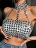 Sexy y2k halter metal sequin corset crop top women Summer luxury beach party tank top see through shiny night club outfits tops240327