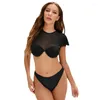 Traje de baño para mujer 2024 Bikini Mujeres Sexy Malla Empalme Traje de baño de 2 piezas Cruz sin respaldo Bañistas Traje de baño Verano Cintura alta Ropa de playa