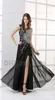 2015 Schwarz-Weiß-A-Linie-Chiffon-Seitenschlitz-Abschlussballkleid, One-Shoulder-Plissee-Abendkleid HW0521024266