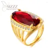 Com pedras laterais 2024 sizzz 10mm anel de casamento titânio aço pedra vidro vermelho vintage ouro para mulher