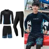 남자 수영복 Wisuwore 2023 Long Sleeve Couple Surf Suit Rash Guard 여성 솔리드 3 조각 수영복 레깅스 수영복 서핑복 수영복 24327