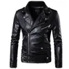 men's Pu Leather Jacket with Zip Lapel Collar, Casual Motorcycle Jackets, Vintage Coats, Thick Warm Outwear, New, Punk Rock, Win q8rV#