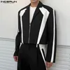 2023 blazer masculino retalhos lapela lg manga zíper casual colheita casacos masculino streetwear fi lazer ternos masculinos S-5XL incerun 620k #