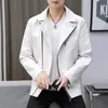 2024 primavera jaqueta de couro masculino novo casaco de motociclista bonito jaqueta de couro do plutônio coreano fino ajuste lado zíper jaqueta de couro f58d #
