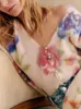 Kobiety Kobiety Kobiety w dół w szyku w kwiatowym drukowaniu SWEAT Single wełniane wełniane wełniane wełniane mieszanki długiego rękawu Cardigan 2024 Spring