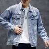 Männer Jeansjacke mit Stickerei Blau Männlich Jean Mäntel Designer Original Trendy Große Größe Koreanische Beliebte Kleidung Winter 2023 L h2Wp #