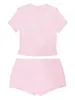 Solid Color Women 2 Piece Lounge Set Y2K Outfits Kort ärmskörda Toppar Shorts Pyjamas Matchande Comfy Underwear 240323