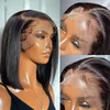 Perucas de bob curto cabelo humano 13x4 perucas dianteiras do laço brasileiro virgem cabelo humano em linha reta cor natural pré arrancado