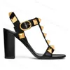Designer High Heel Vt Sandal Dress Shoes Ankel Strap Roman Studs Black Naken Strip Hitets Womens Stiletto Block Heel Shoes