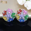 Boucles d'oreilles Pera romantique grand rond mignon évider coloré CZ cristal couleur argent boule de fleur pour les femmes bijoux de fête E309