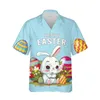Camisas casuales para hombres Feliz día de Pascua para hombres Impresión 3D Huevo Gráfico Camisa de playa hawaiana Blusas con botones de dibujos animados Tops