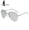 LS John Pilot Pochromic Polarized Sunglasses Men Brand Designer Vintage Ultralight Rimless Titanium Sun Glases for Women Q01213860959