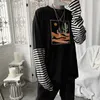 Camisetas versi coreanas de arte abstracto para mujer, camisetas estéticas Vintage de Hip Hop, camisetas con manga Lg almazuela de rayas, camiseta Unisex I61F #