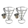 Bolsas de jóias Sacos 2 Pcs Batatas Fritas Stand Cone Cesta Fry Titular com Molho Dippers Metal Frango Frito Display Rack Wire331K