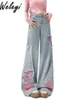 Jeans da donna Farfalla versatile Donna2024 Pantaloni lunghi alla moda primaverili e autunnali Sweet High Street gamba dritta corta