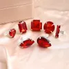 7 szt. Rhineston akryl duży czerwony kwadratowy palec serca otwarte pierścienie imprezowe biżuteria dla kobiet kryształowy geometryczny pierścień mankietów 240312