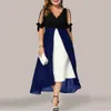Plus Size Partykleider für Frauen 2023 Mode V-Ausschnitt Hohlperlenärmel Patchwork Unregelmäßiges Kleid Sommer Casual Maxi Vestidos 240312