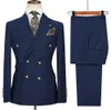 navy Blue Men Suit Two-pieceJacket+Pants New Double Breasted Buckle Handsome Fiable Male Formal Wedding Party Set h1wr#