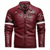 autumn Winter Men's Leather Jacket Drive Motorcycle Coat Fi Embroidery Faux Leather Zipper Outwear Windproof Windbreaker j3l3#