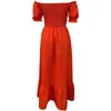 Casual Dresses Red Summer For Women Sexy Off Shoulder Beach Holiday Long Dress Elegant Ladies Parted Party Ruffles Robe Femme