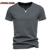 Męskie koszule z krótkim rękawem Henley Casual Cotton Slim Fit Podstawowy letni koszulka na szyję 240325