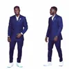 dark Blue Men's Suit 2 Pieces Blazer Pants With Belt Peaked Lapel Formal Busin Slim Fit Formal Wedding Groom Costume Homme R8ue#