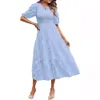 2024 Summer dresses Women's Round Neck Folded Bubble Sleeves Layered Flower Dress