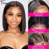 Straight Bob Human Hair Wig Lace Front Wigs with Baby Hair Transparent Lace Frontal Wig Brazilian Glueless Bob Wig Natural Color