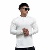 Gym Sports Fitn Mens LG Sleeve T-Shirt Streetwear Fi Casual Henry Shirt Bodybuilding Training Clothing Bottomskjorta P8AL#