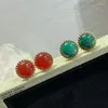 أقراط مسمار الأزياء S925 Sterling Silver Round Natural Led Stone Red Shiny Women Jewelry المجوهرات