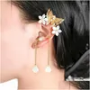 Klipsli vidalı geri küpeler kadınlar kelebek içi boş elf kulak kanca zincir peri peri earhook rhinestone imitasyon inci retro othgm