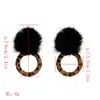 Boucles d'oreilles pendantes Style coréen, boule de Pom en fourrure de coton d'hiver pour femmes et filles, cercle imprimé léopard, boucles d'oreilles goutte, bijoux de fête de vacances