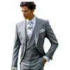 Klassisk stil Slim Fit Grey Groom Tuxedo Costume Homme One Butt Best Man Blazer Wedding Men Suits Jacket+Pants+Vest S64U#