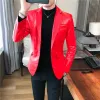 Männer Fi Casual Schwarz Weiß Anzug Leder Jacke/Männer Einfarbig Busin Anzug Kragen PU Blazer Dr Mantel 757O #