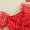 Kläduppsättningar född spädbarnsflicka 4 juli outfit baby söt stjärna ballong tryck romer klänning puff hylsa jumpsuit