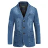 Frühling Herbst Retro Männer Slim Anzug Hochwertige Männer Denim Jacke Fi Casual Denim Anzug Jacken Bussin Männer Cott Jean Anzug h9eX #