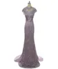 2018 Wangyandress Purple Satin Satyn Mermaid Mother of the Bride Sukienki Niestandardowy pociąg bez pleców koronkowy sukienki Mother039s Formalne E2428272